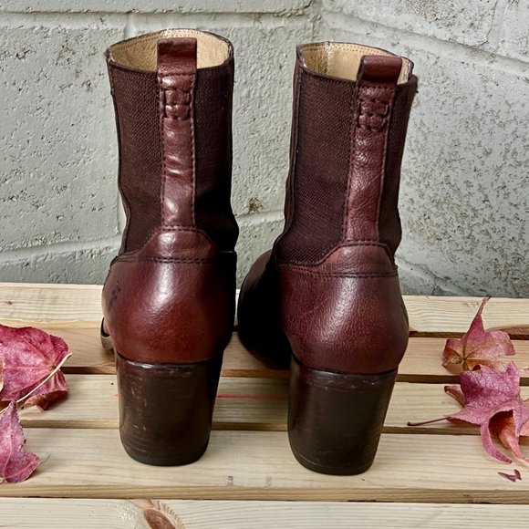 Frye Janis Gore Short Brown Leather Ankle Boots Size 7.5 - Picture 4 of 7